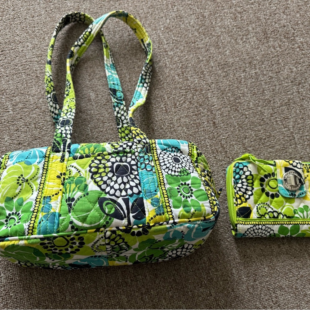 Vera Bradley Green and Black Floral Shoulder Bag Set